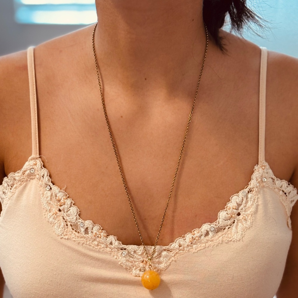 Whimsical Gold Necklace with Large Round Buttercream  Pendant - Picture 2 of 3